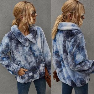 🍁🆕Dark Blue Tie Dye Sherpa Fleece Pullover